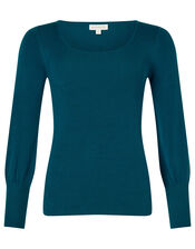 Scoop Neck Rib Jumper, Teal (TEAL), large