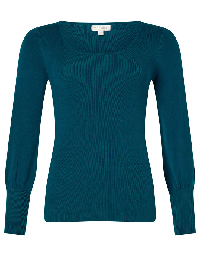 Scoop Neck Rib Jumper, Teal (TEAL), large