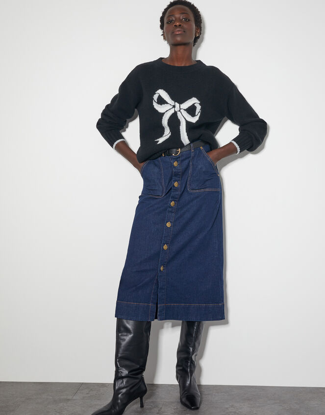 Lou Intarsia Bow Jumper, Black (BLACK), large