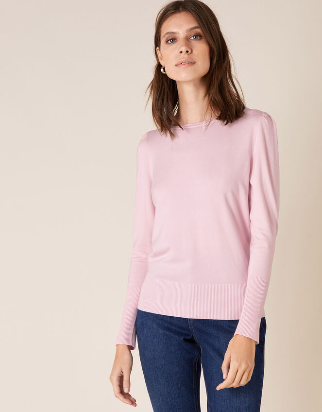 Puff Sleeve Knit Jumper, Pink (BLUSH), large