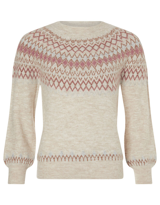 Fair Isle Yoke Knit Jumper, Nude (NUDE), large