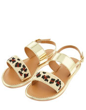 Zadie Beaded Metallic Sandals, Gold (GOLD), large