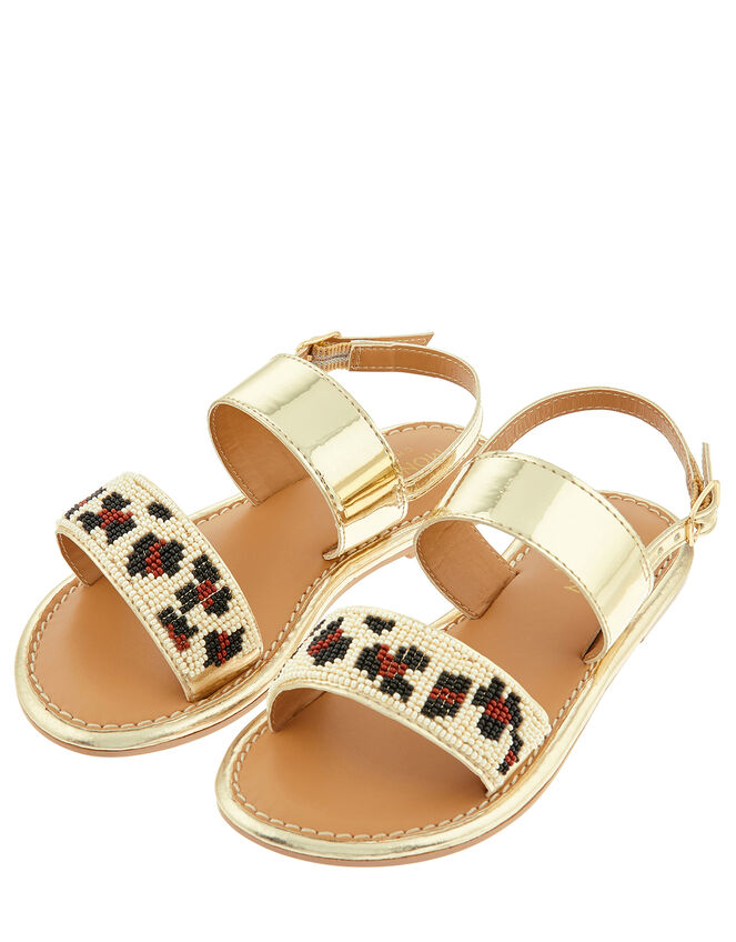 Zadie Beaded Metallic Sandals, Gold (GOLD), large