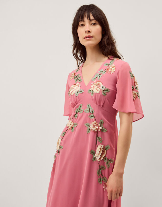 Cora Embellished Floral Midi Dress, Pink (ROSE), large