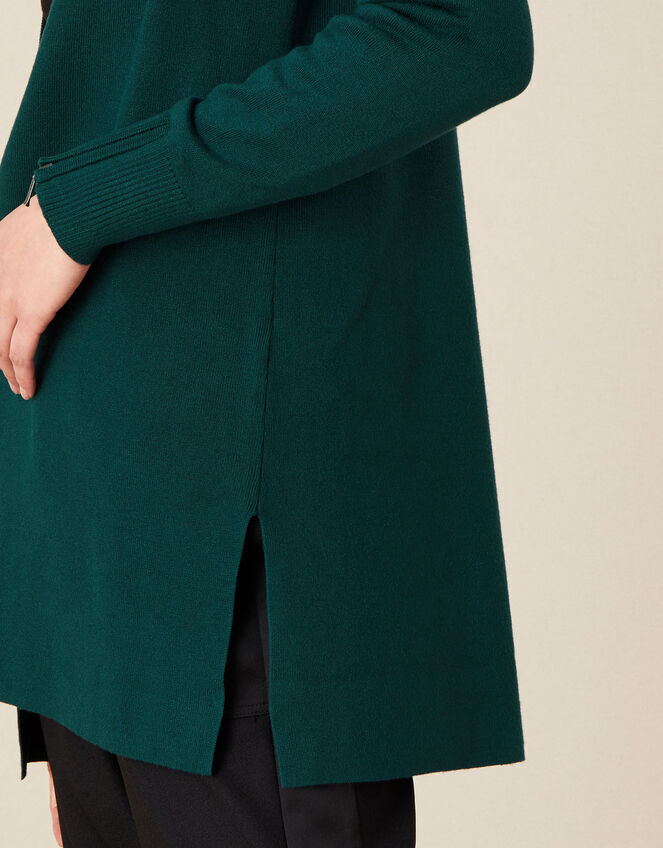 Zip Cuff Longline Cardigan, Teal (TEAL), large