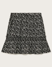 Floral Print Tiered Skirt , Black (BLACK), large