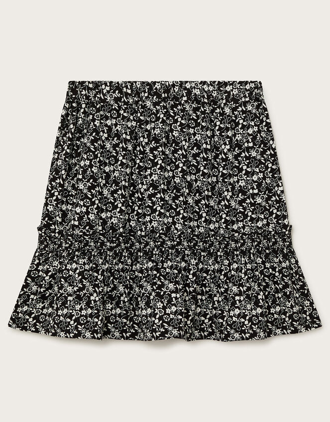 Floral Print Tiered Skirt , Black (BLACK), large
