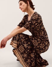 Thalia Palm Print Jersey Midi Dress, Black (BLACK), large