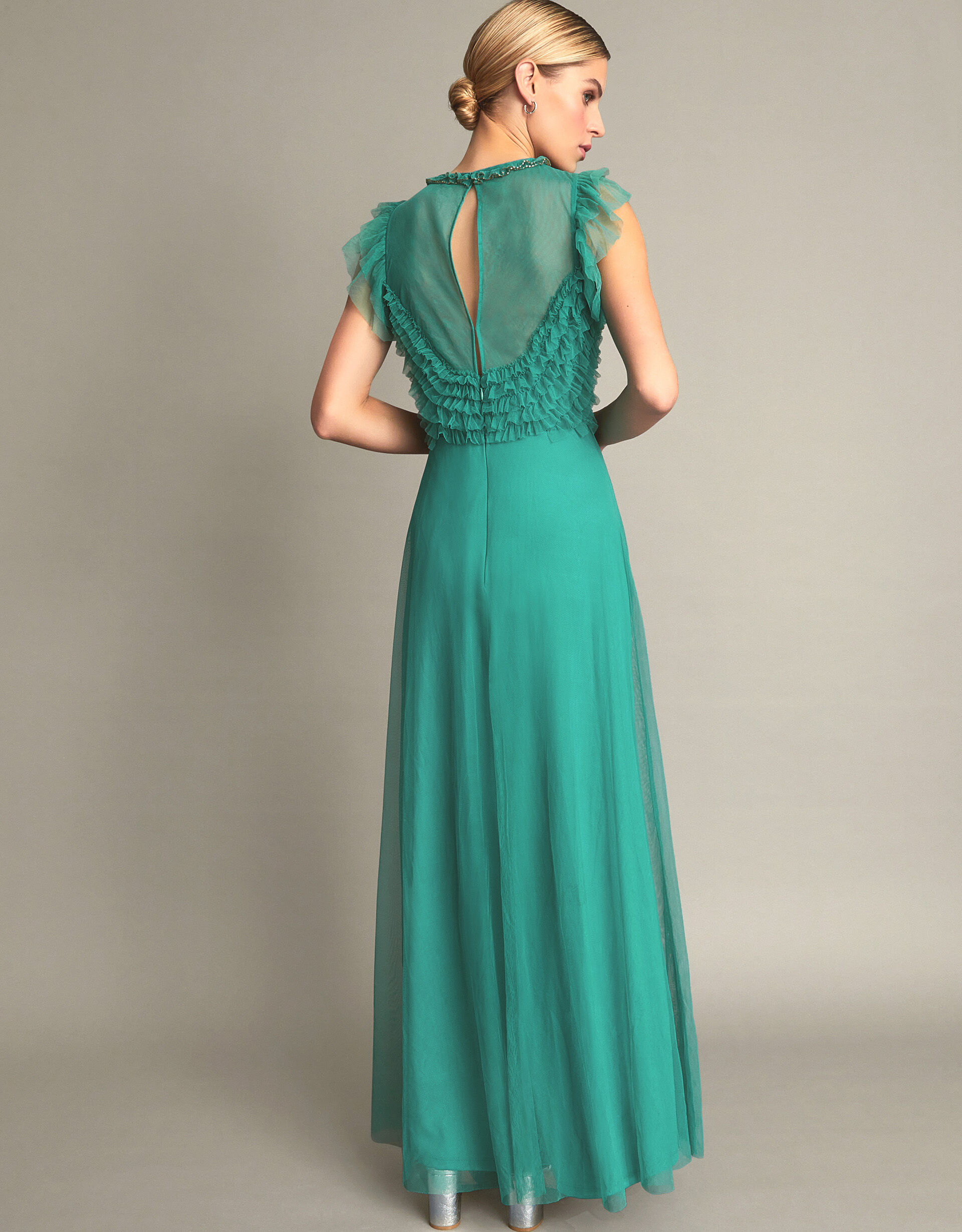 Irina Hand Embellished Maxi Dress Green Evening Dresses