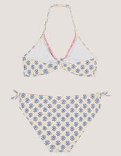 Floral Print Halter Bikini Set, White (WHITE), large