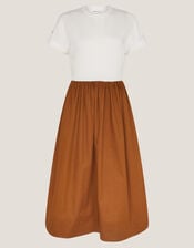 Cali Contrast T-Shirt Midi Dress, Camel (CAMEL), large