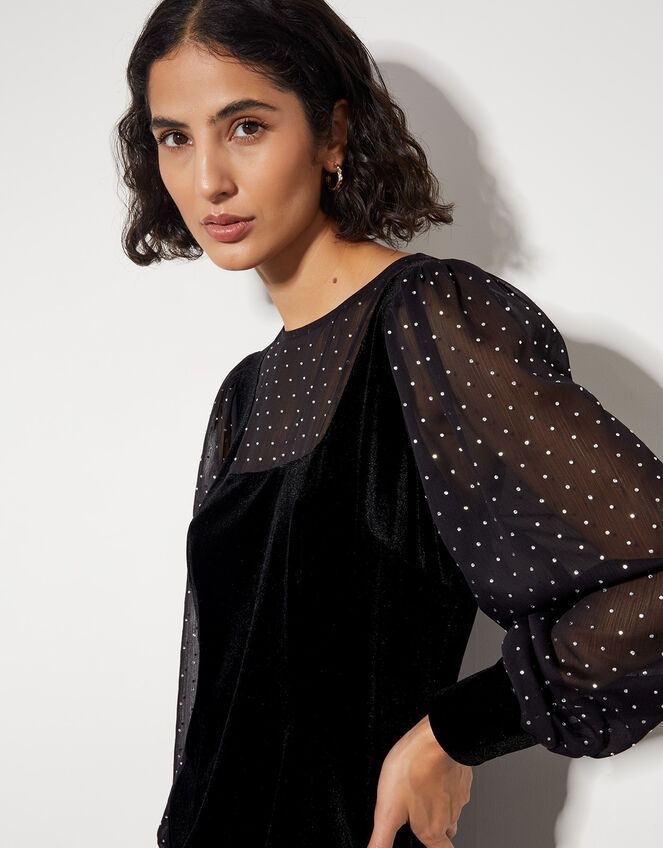 Mel Sheer Sleeve Velvet Mini Dress, Black (BLACK), large