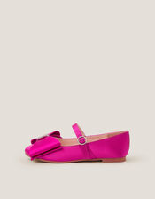 Bow Satin Ballet Flats, Pink (PINK), large