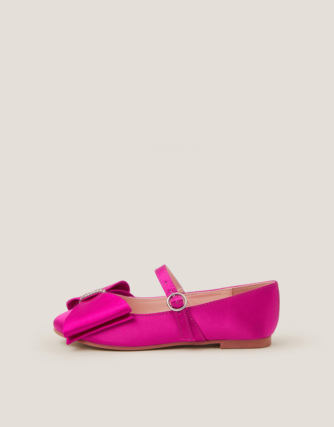 Bow Satin Ballet Flats, Pink (PINK), large