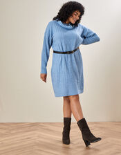 Cable Knit Cowl Neck Dress, Blue (BLUE), large
