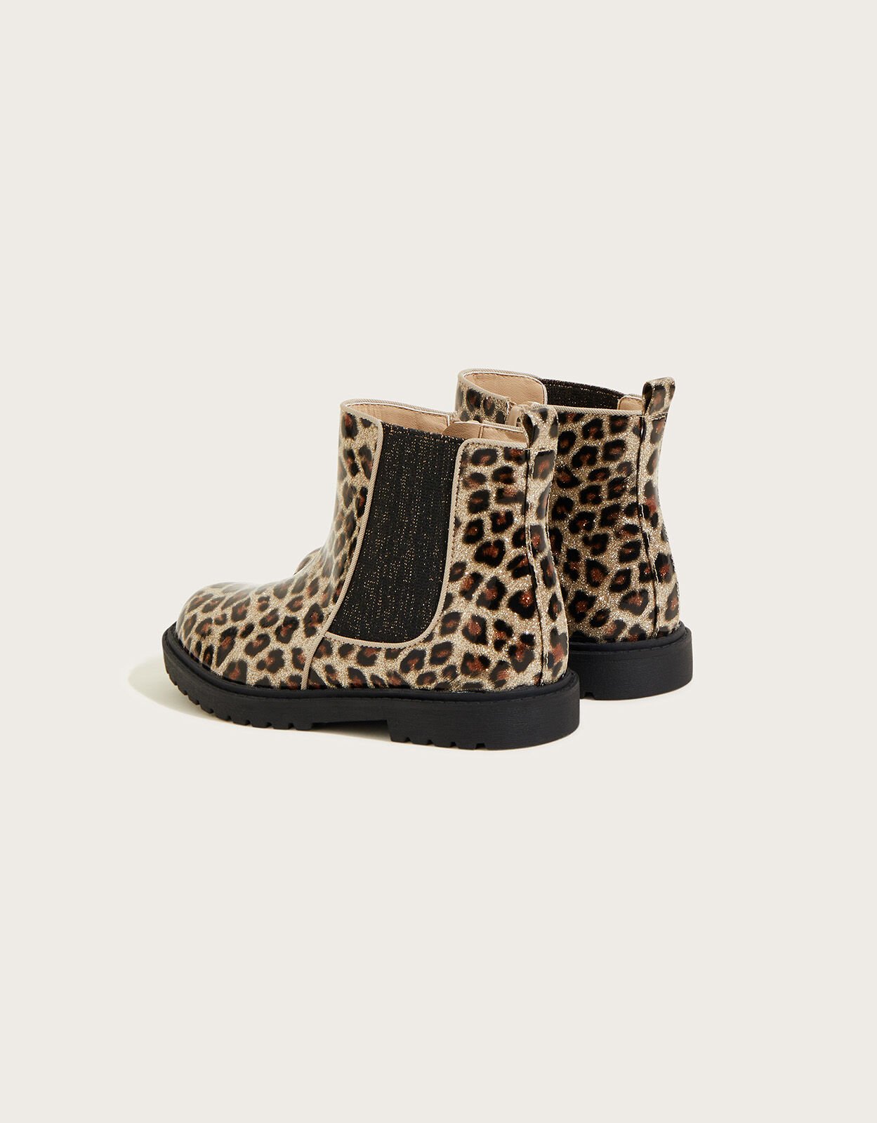 Patent Glitter Leopard Chelsea Boots Black