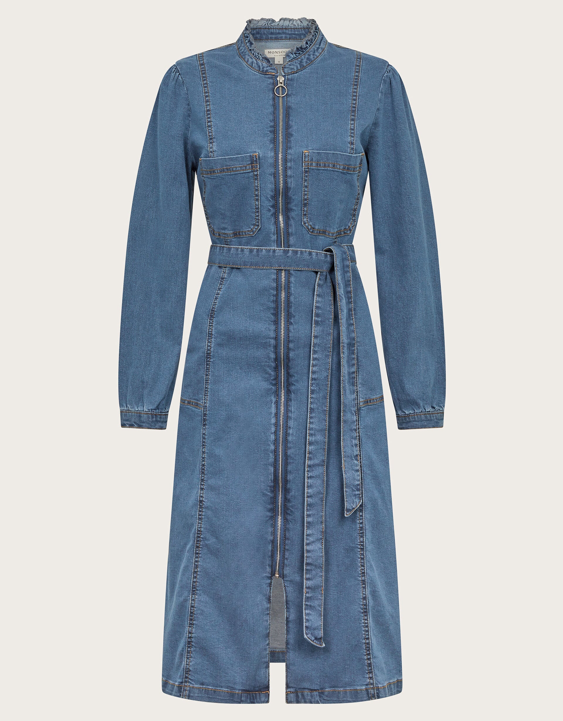 Izzy Long Sleeve Denim Zip Midi Dress Blue