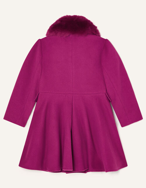 Faux Fur Collar Skirted Coat Pink Girls' Coats & Jackets Monsoon UK.
