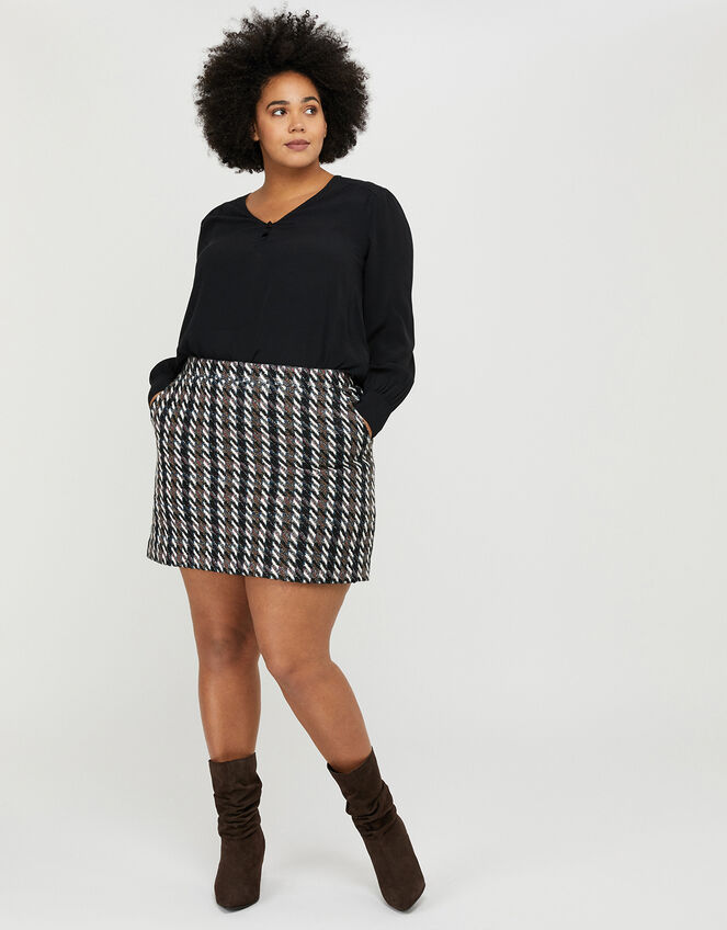 Tabby Tweed A-Line Mini Skirt, Black (BLACK), large
