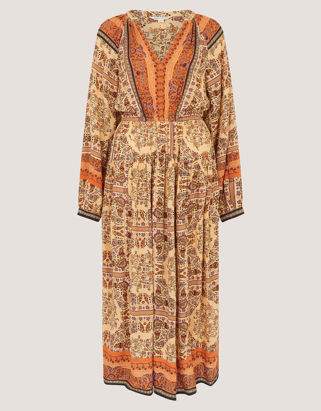 Ines Floral Print Midi Dress, Natural (STONE), large