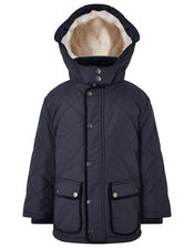 Quilted Coat with Hood, Blue (NAVY), large