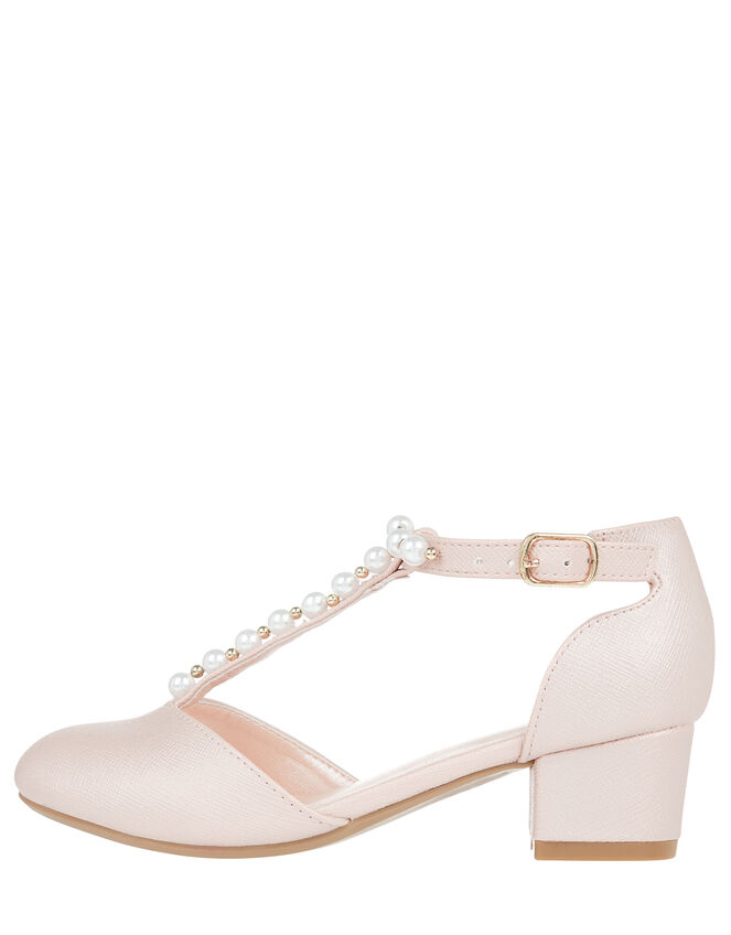 Phoebe Shimmer and Pearl T-Bar Shoes, Pink (PALE PINK), large