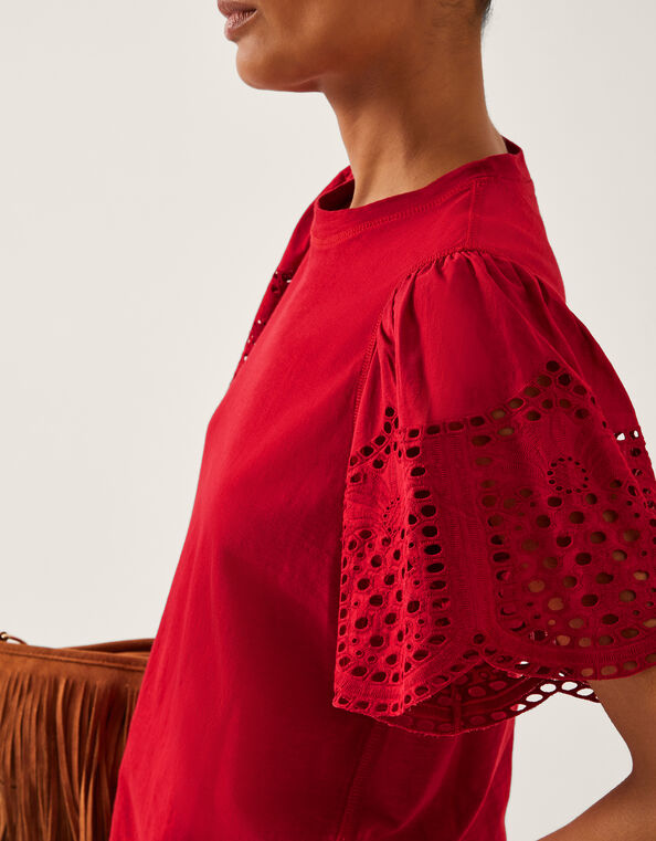 Bel Broderie Sleeve T-Shirt, Red (RED), large