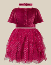 Baby Christmas Reindeer Mesh Dress & Headband Set, Red (BURGUNDY), large