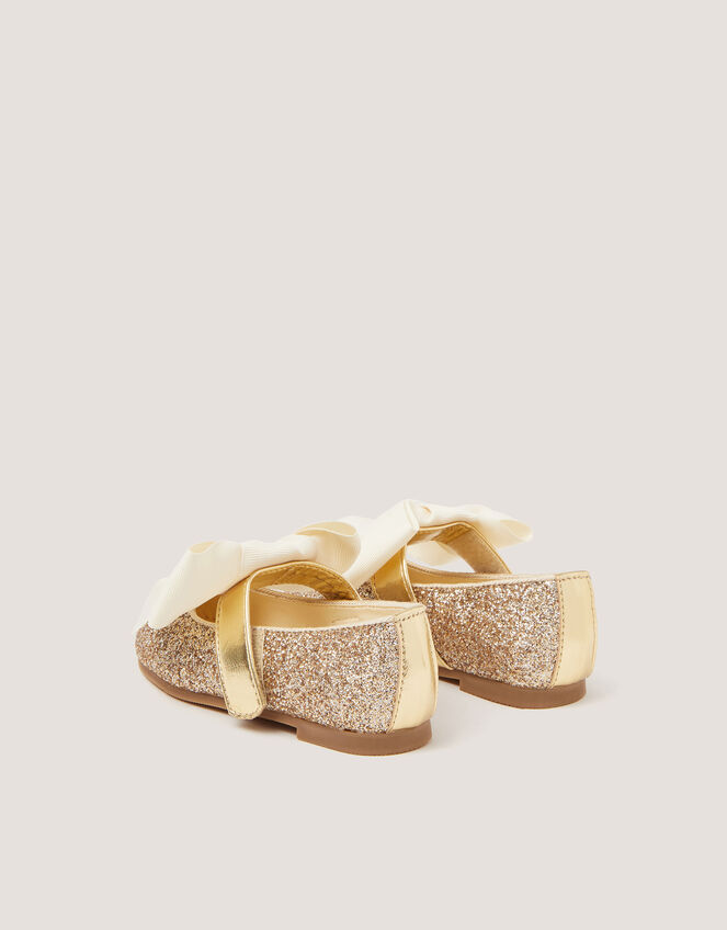 Glitter Bow Mary Jane Ballet Flats, Gold (PALE GOLD), large