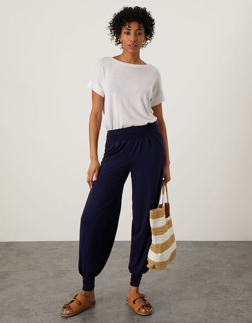 Jersey Hareem Trousers, Blue (NAVY), large