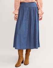 Paloma Denim Midi Skirt, Blue (MID AUTHENTIC BLUE), large