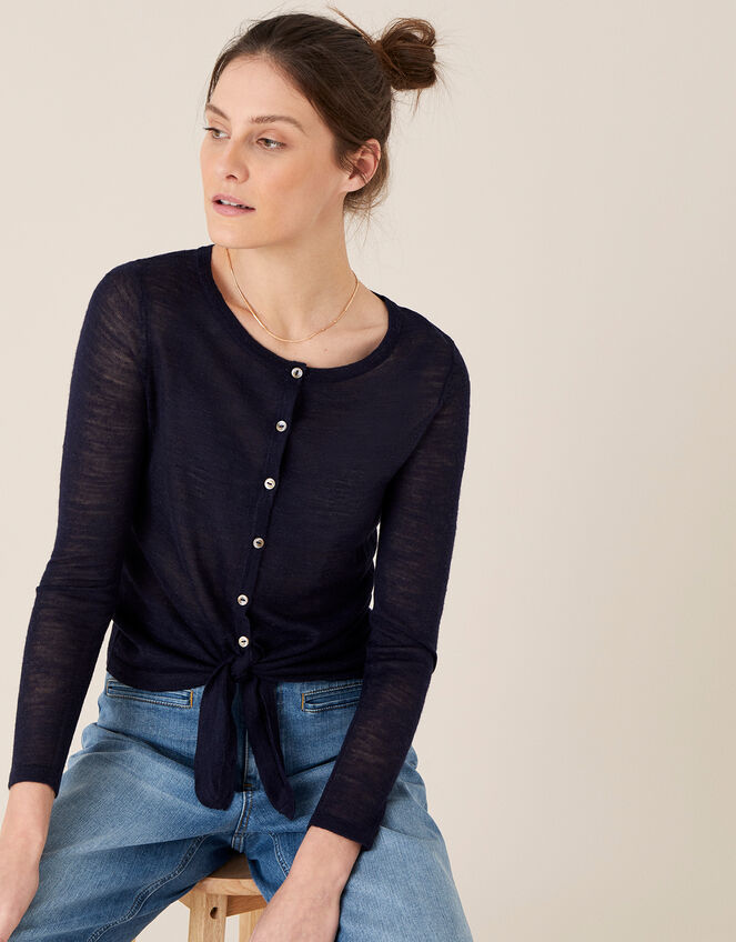 Loretta Button Cardigan in Linen Blend, Blue (NAVY), large