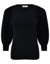 Crystal Button Jumper with Recycled Fabric, Black (BLACK), large