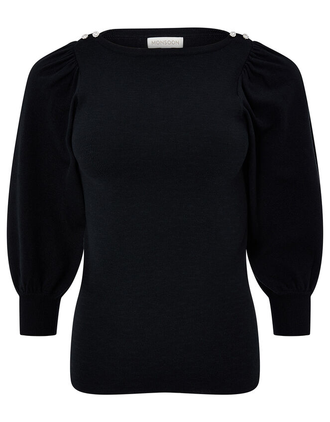 Crystal Button Jumper with Recycled Fabric, Black (BLACK), large