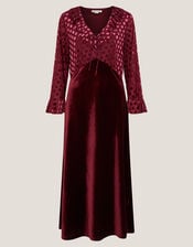 Dua Polka Dot Velvet Midi Dress, Red (BERRY), large