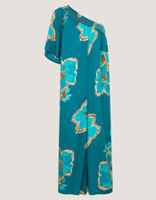 Yasmin One-Shoulder Floral Jumpsuit, Teal (TEAL), large