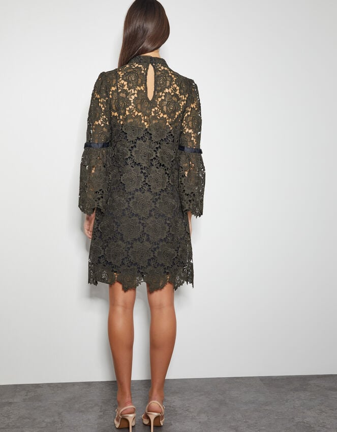 Eliza Long Sleeve Lace Mini Dress, Green (KHAKI), large