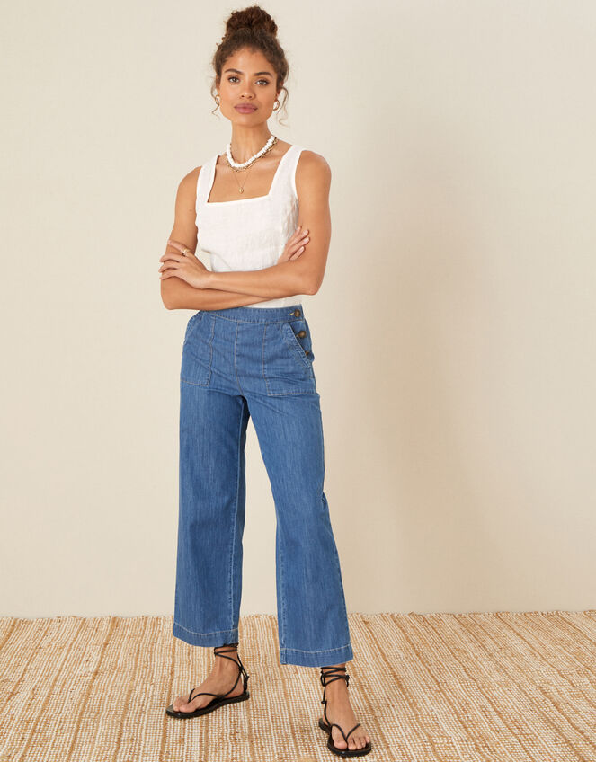 Pull-On Denim Culottes Blue | Trousers & Leggings | Monsoon UK.