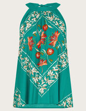 Mila Scarf Print Halter Top, Teal (TEAL), large