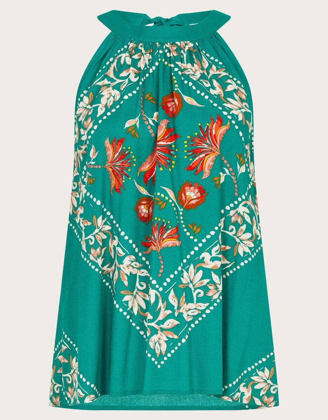 Mila Scarf Print Halter Top, Teal (TEAL), large