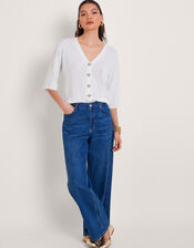 Bea Short Sleeve Cardigan, Ivory (IVORY), large