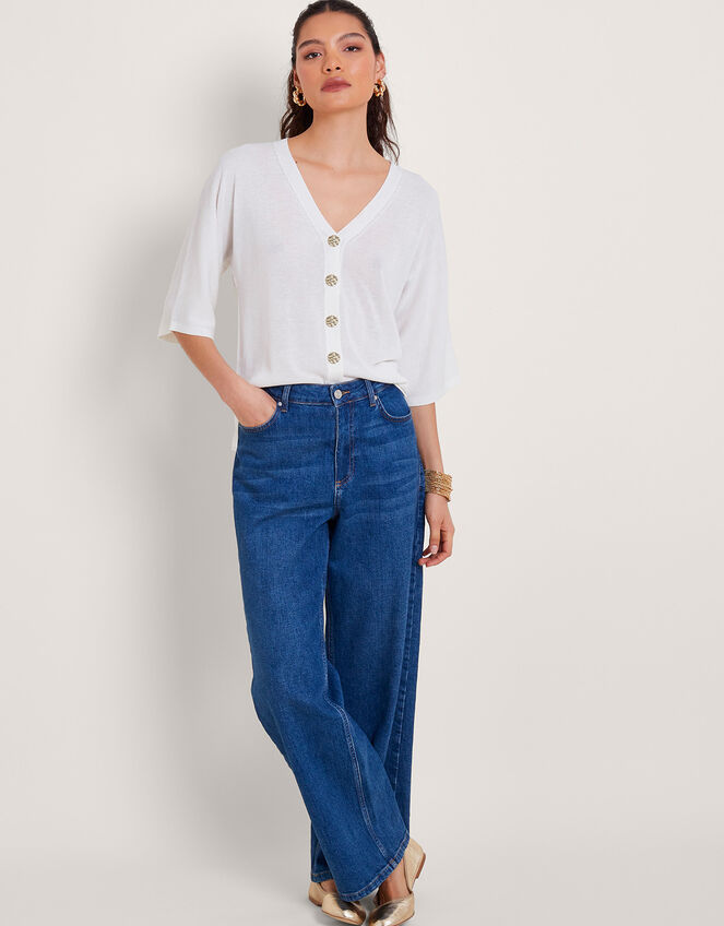 Bea Short Sleeve Cardigan, Ivory (IVORY), large