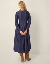 Isadora Seamed Denim Midi Dress, Blue (INDIGO), large