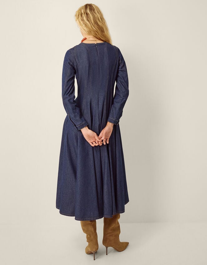 Isadora Seamed Denim Midi Dress, Blue (INDIGO), large