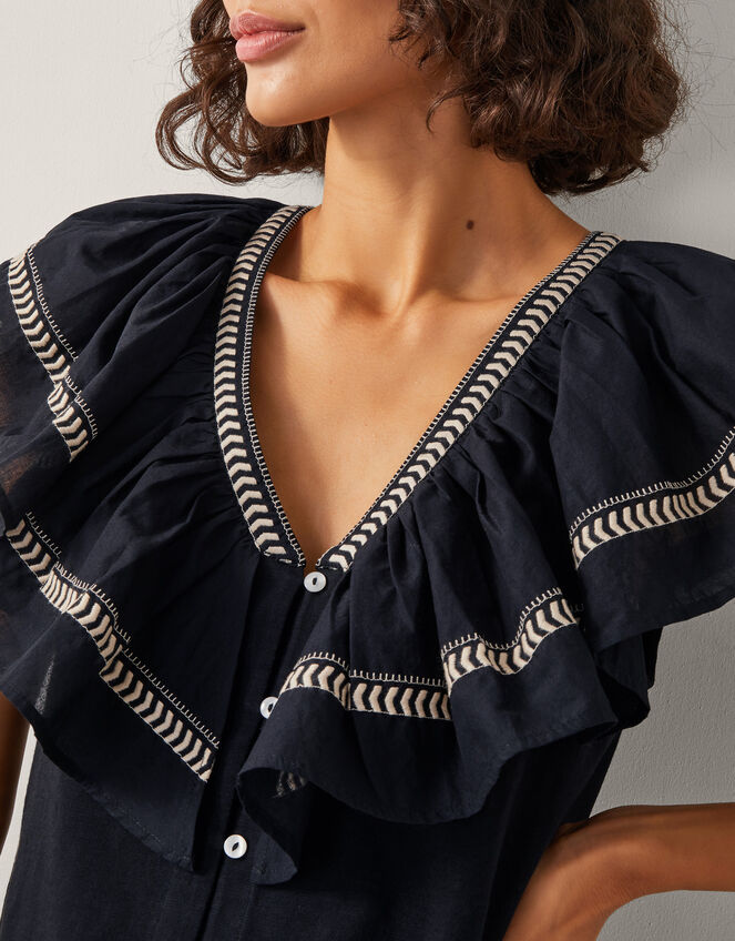 Fenn Statement Ruffle Top, Black (BLACK), large