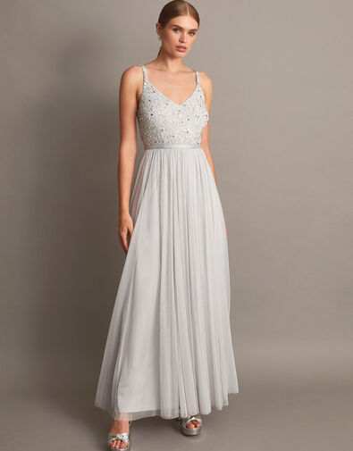 Autumn Embellished Maxi Dress in Recycled Polyester, Silver (SILVER), large