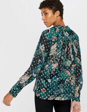 Zoe Floral Metallic Shirt, Teal (TEAL), large
