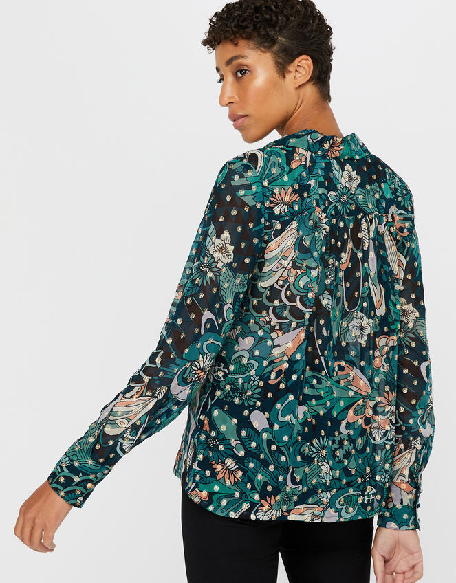 Zoe Floral Metallic Shirt, Teal (TEAL), large