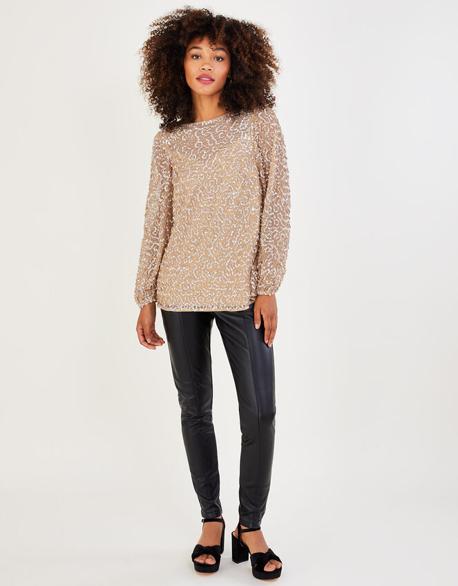 Keely Sequin Top in Recycled Polyester, Natural (CHAMPAGNE), large