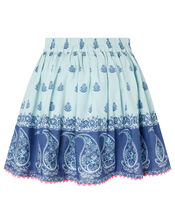 Dannika Paisley Skirt in Linen and Organic Cotton, Blue (BLUE), large